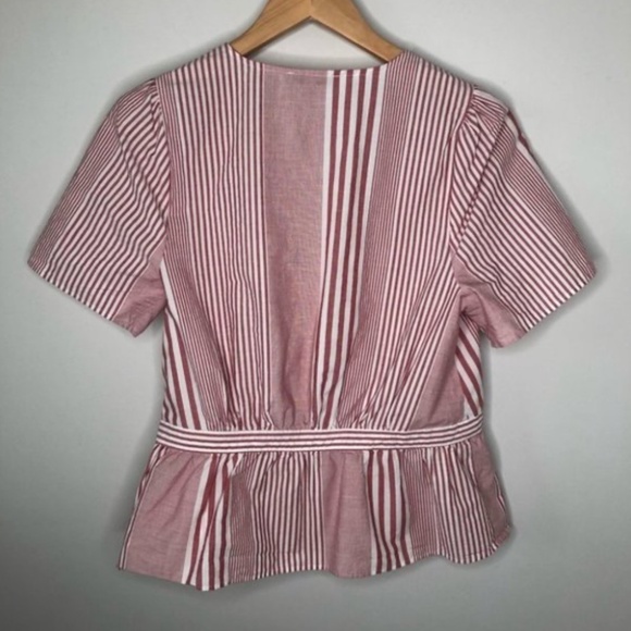 ❤️🤍 Madewell Cotton Ruffle-Hem Wrap Top in Stripe Mix, M - Picture 5 of 10